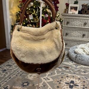 Cozy Ugg Shearling Hobo Bag - Cream and Brown